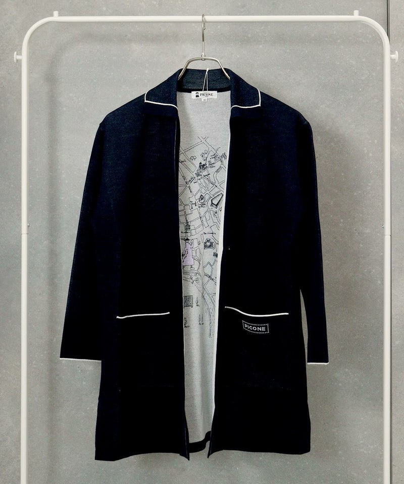 襟付きコットンカーディガン（ネイビー）