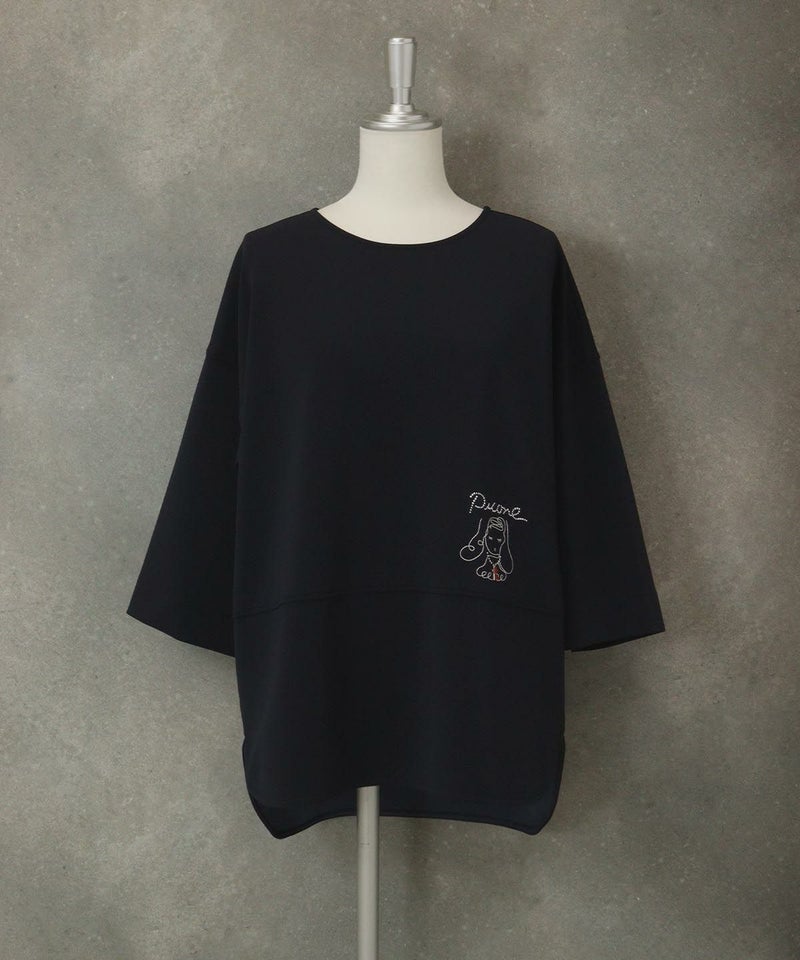 ポイント刺繍七分袖UVプルオーバー（ネイビー）