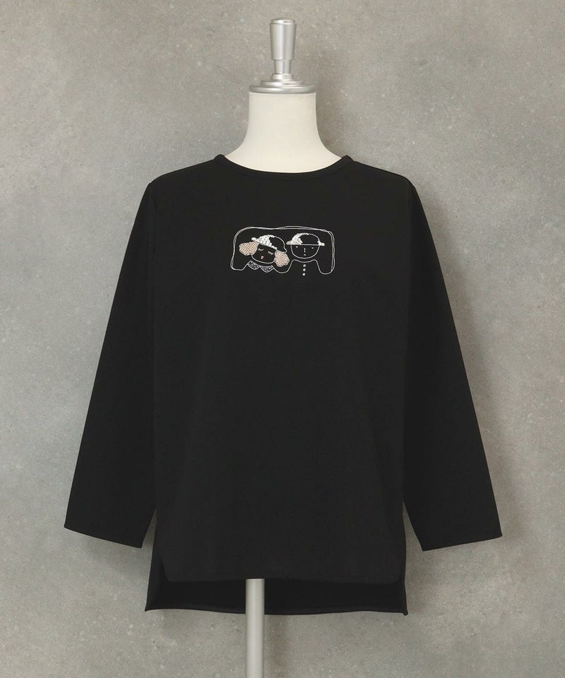 UV冷感デザイン刺繍長袖Tシャツ （ブラック）