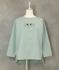 UV冷感デザイン刺繍長袖Tシャツ（ライトグリーン）