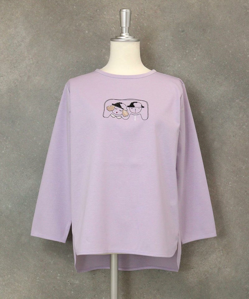 UV冷感デザイン刺繍長袖Tシャツ（ライトパープル）