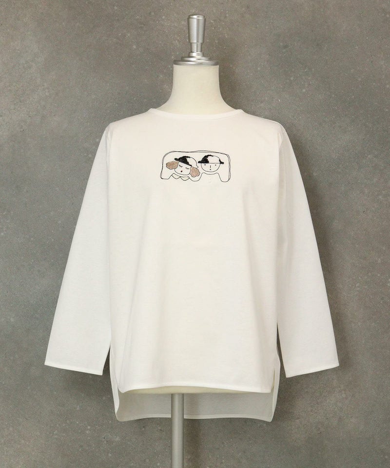 UV冷感デザイン刺繍長袖Tシャツ（ホワイト）