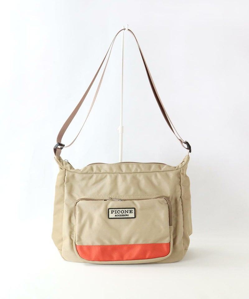 ナイロンショルダーバッグ（ベージュ×オレンジ）