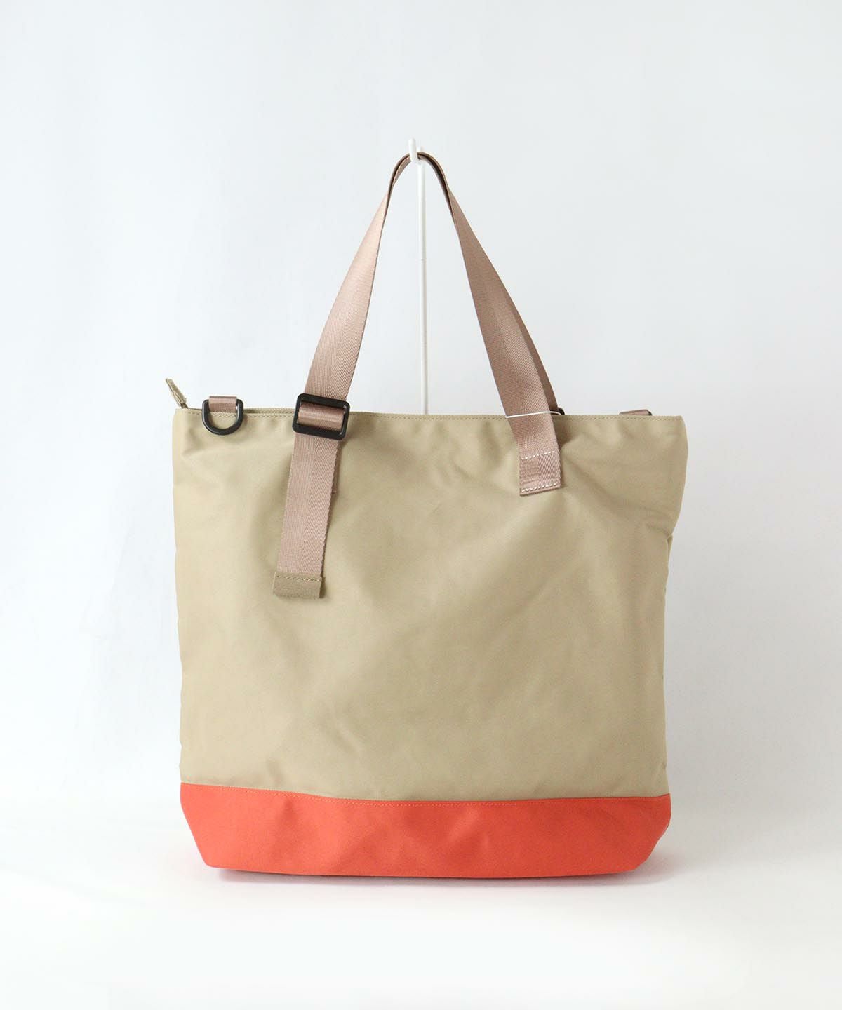 ショルダー付トートバッグ（ベージュ×オレンジ）