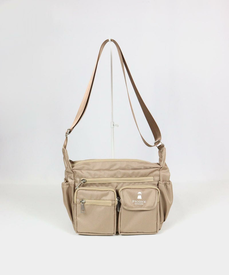 立体ポケットショルダーバッグ（キャメル）