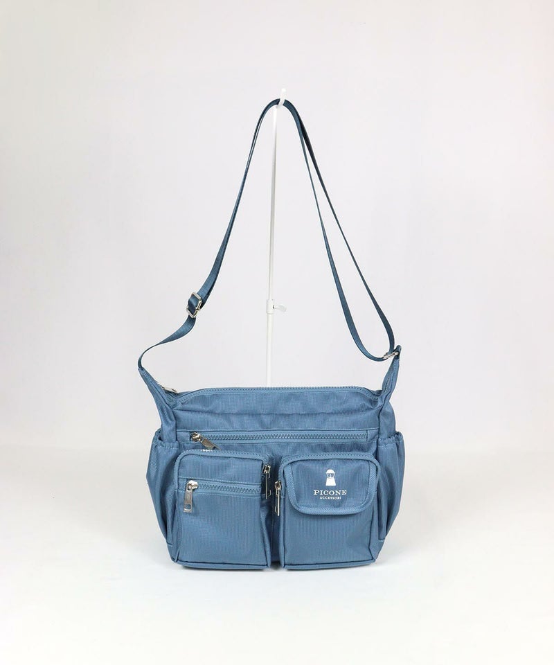 立体ポケットショルダーバッグ（ブルー）