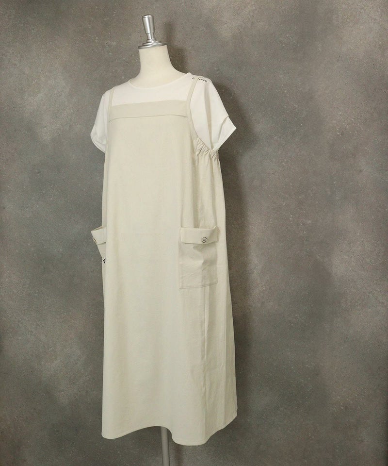 刺繍ポケットジャンパースカート（ベージュ）