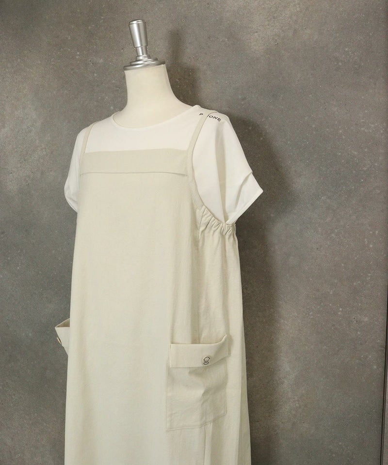 刺繍ポケットジャンパースカート（ベージュ）