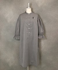 ビーズ刺繍バンドカラーワンピース（グレー）