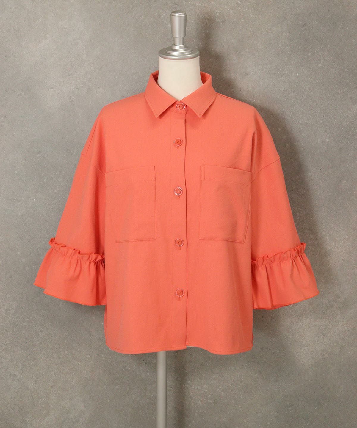コットン混フリル袖ジャケット（オレンジ）