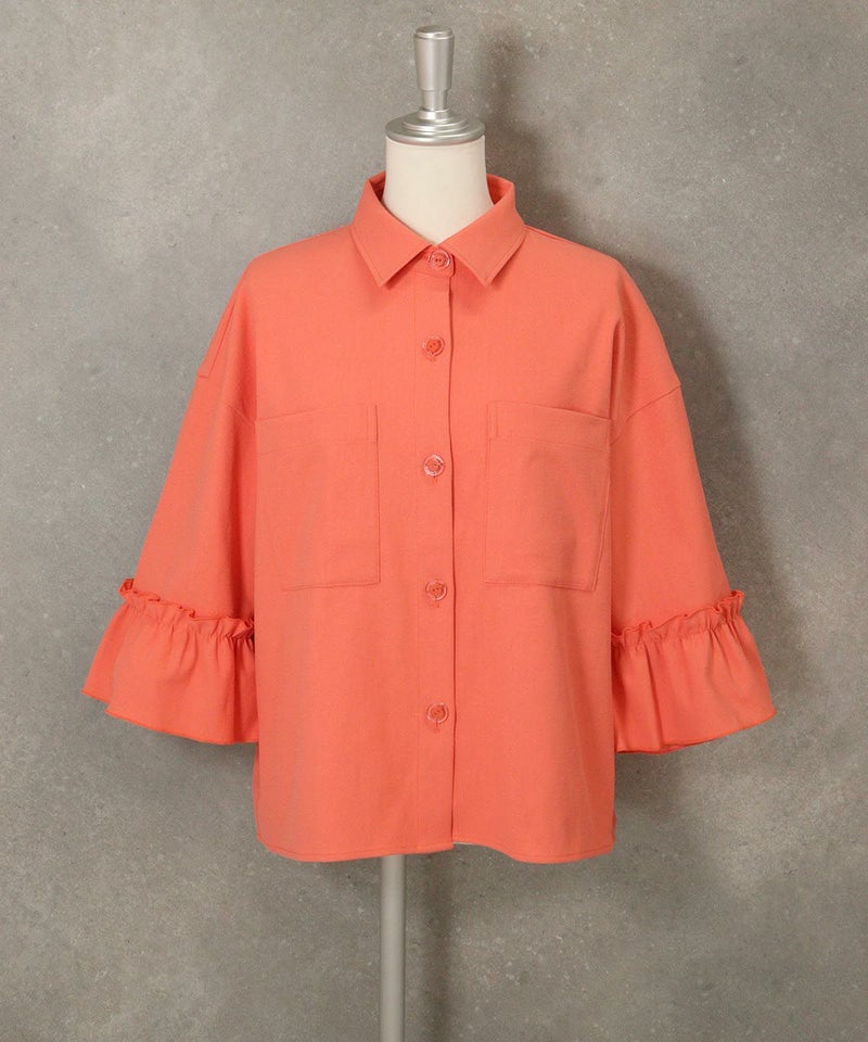 コットン混フリル袖ジャケット（オレンジ）