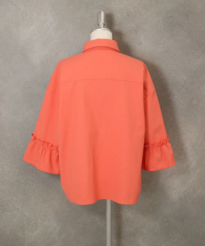 コットン混フリル袖ジャケット後（オレンジ）