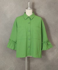 コットン混フリル袖ジャケット（グリーン）