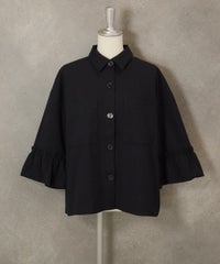 コットン混フリル袖ジャケット（ネイビー）