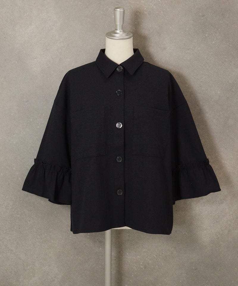 コットン混フリル袖ジャケット（ネイビー）