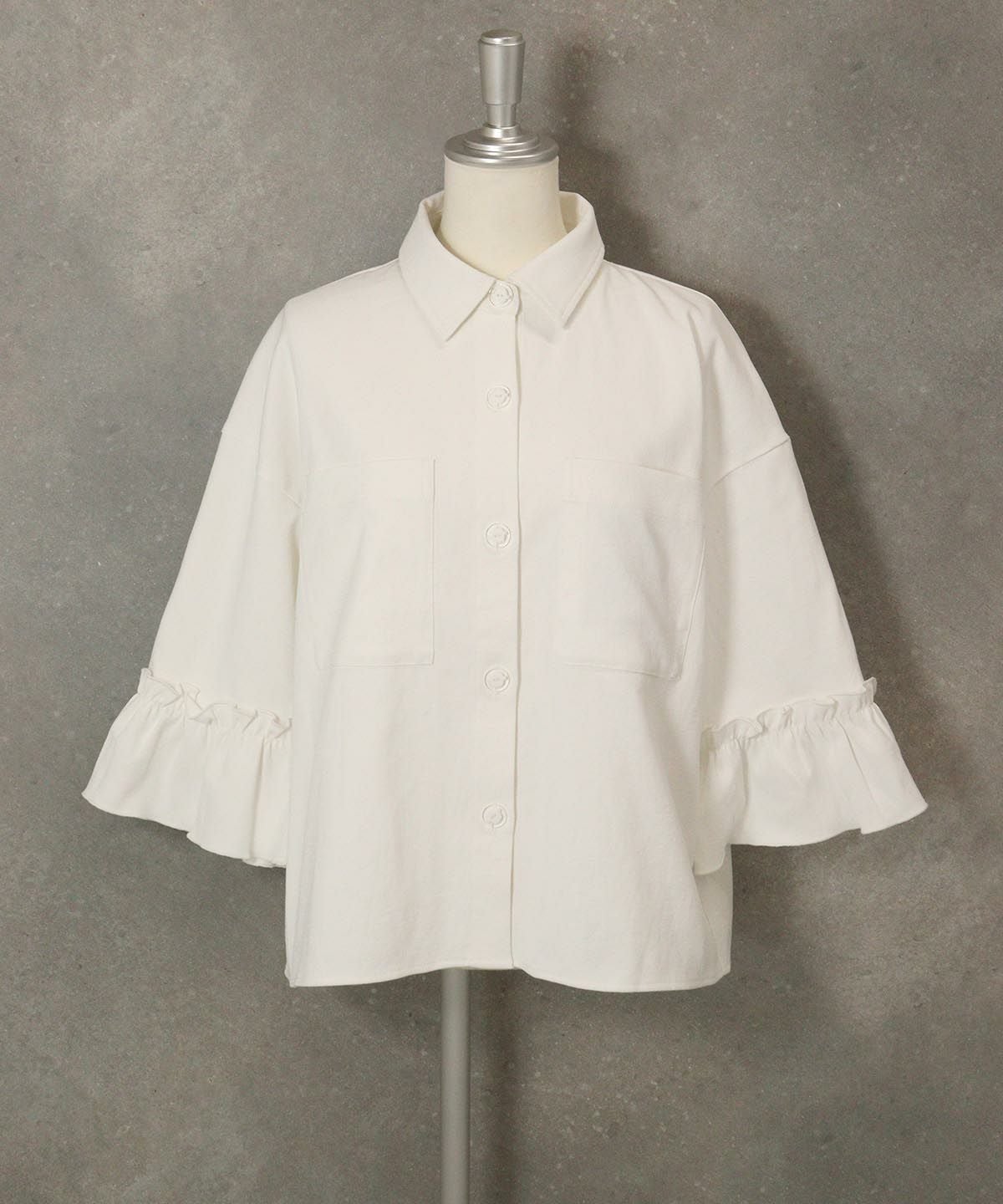 コットン混フリル袖ジャケット（ホワイト）