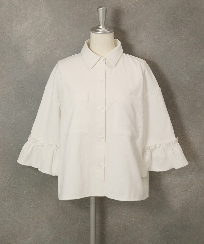コットン混フリル袖ジャケット（ホワイト）