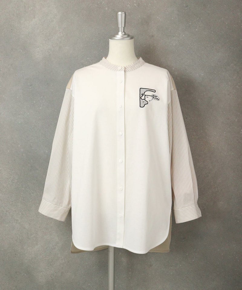 ストライプ切替シャツ（ホワイト×ベージュ）