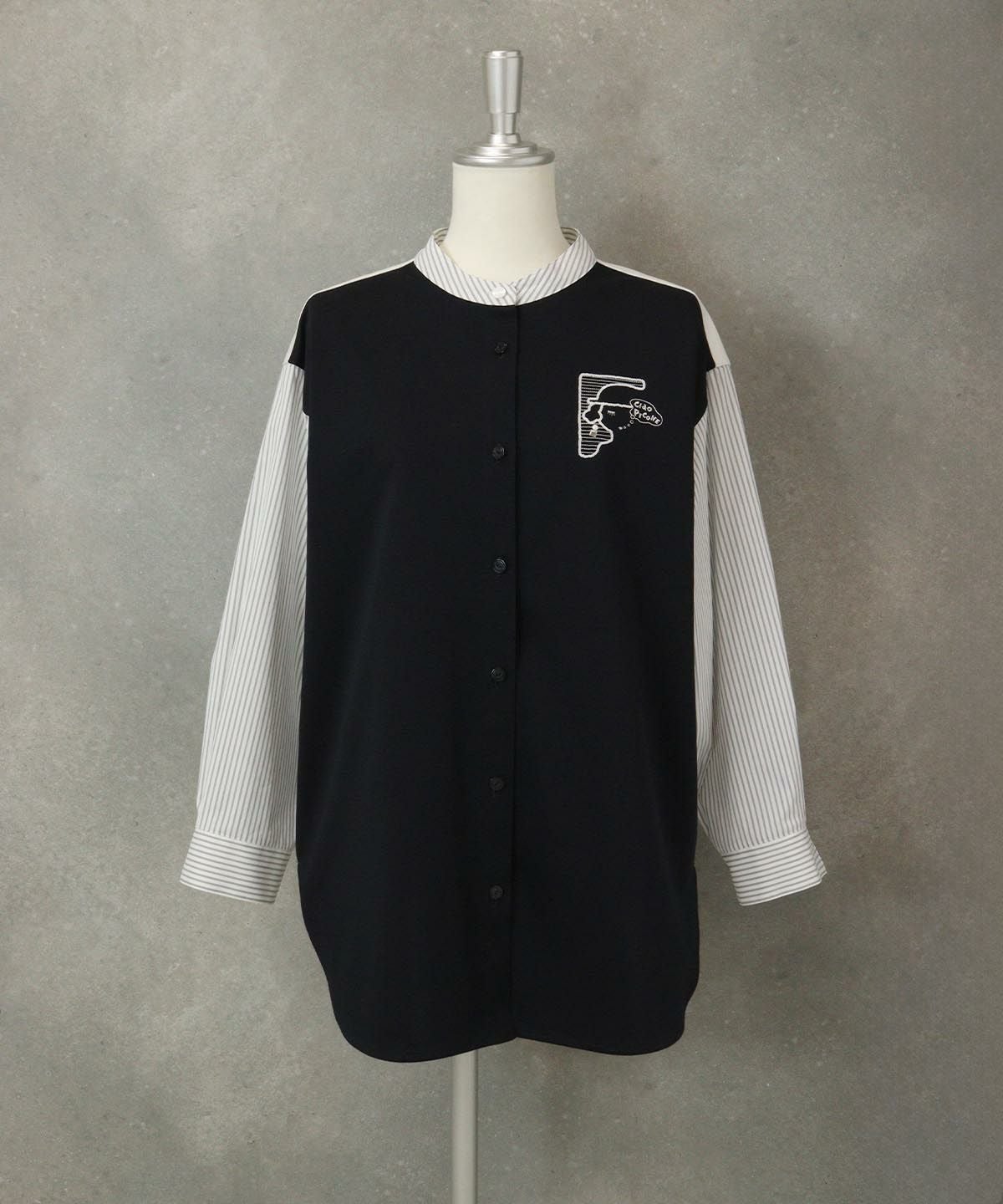 ストライプ切替シャツ（ネイビー)