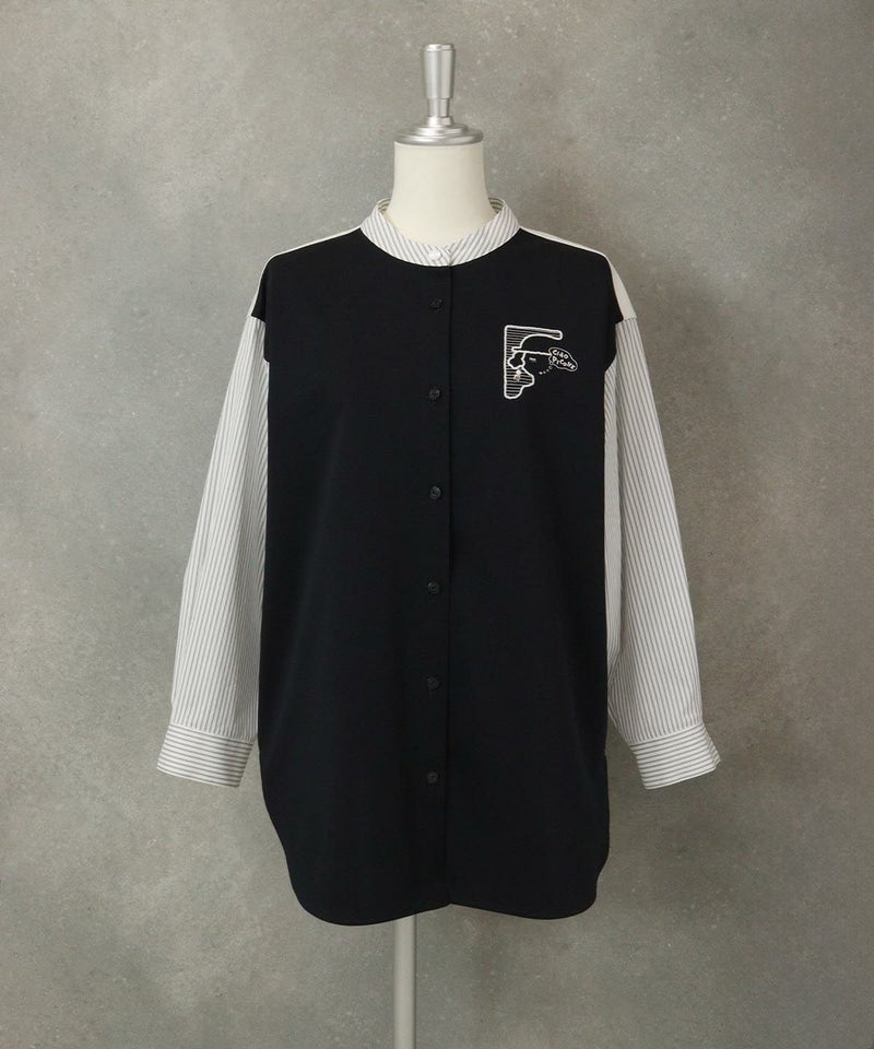 ストライプ切替シャツ（ネイビー)