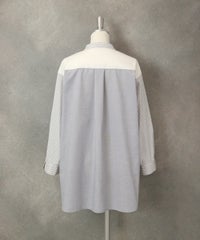 ストライプ切替シャツ後（ネイビー)