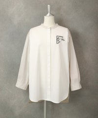 ストライプ切替シャツ（ホワイト×ベージュ）