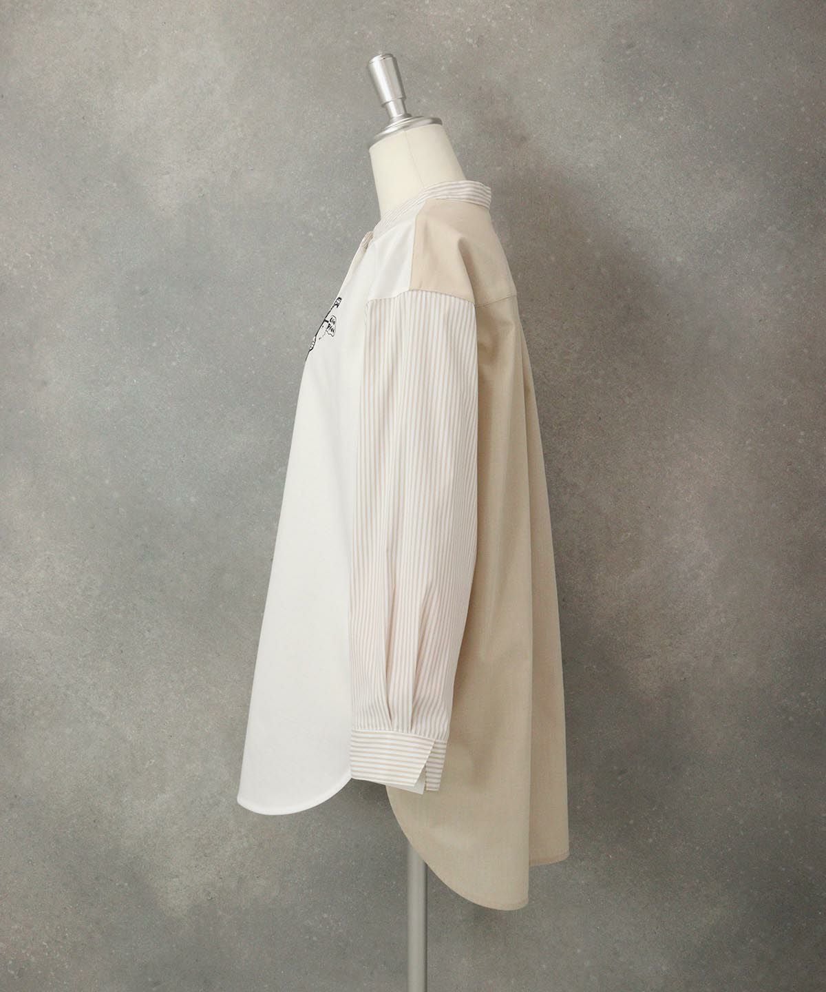 ストライプ切替シャツ横（ホワイト×ベージュ）