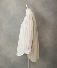 ストライプ切替シャツ横（ホワイト×ベージュ）