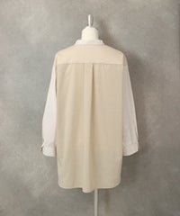ストライプ切替シャツ後（ホワイト×ベージュ）