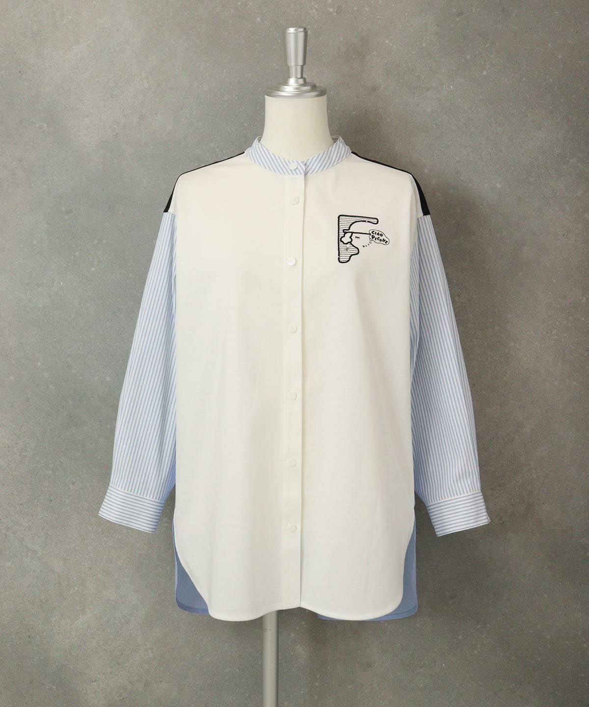 ストライプ切替シャツ（ホワイト×ブルー）