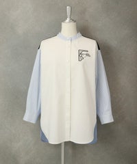 ストライプ切替シャツ（ホワイト×ブルー）