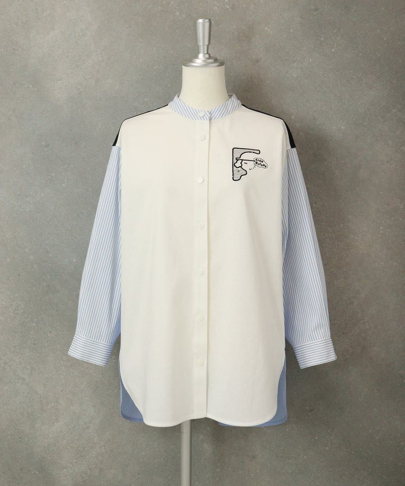 ストライプ切替シャツ（ホワイト×ブルー）