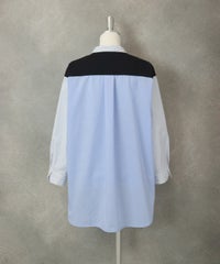 ストライプ切替シャツ後（ホワイト×ブルー）