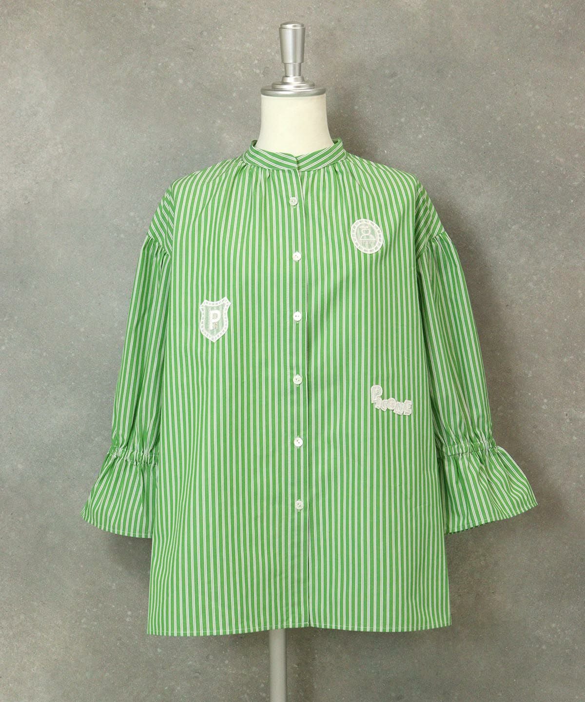 刺繍ストライプブラウス（グリーン）