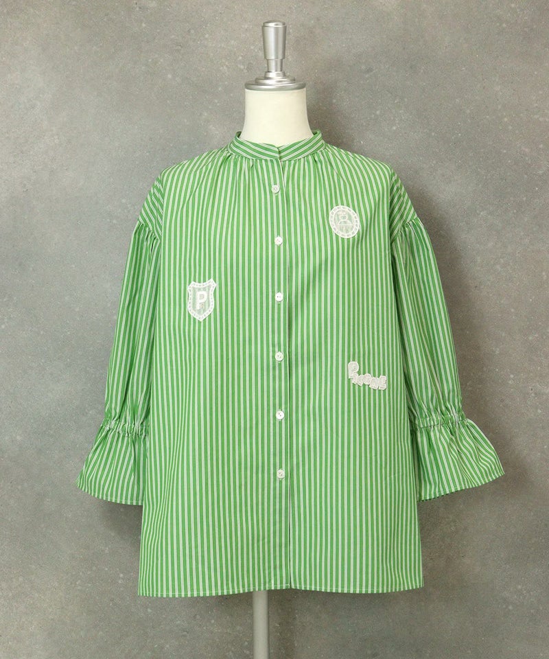 刺繍ストライプブラウス（グリーン）