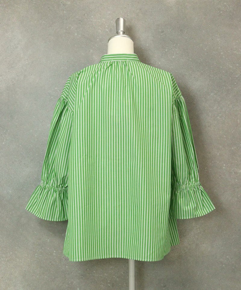 刺繍ストライプブラウス後（グリーン）