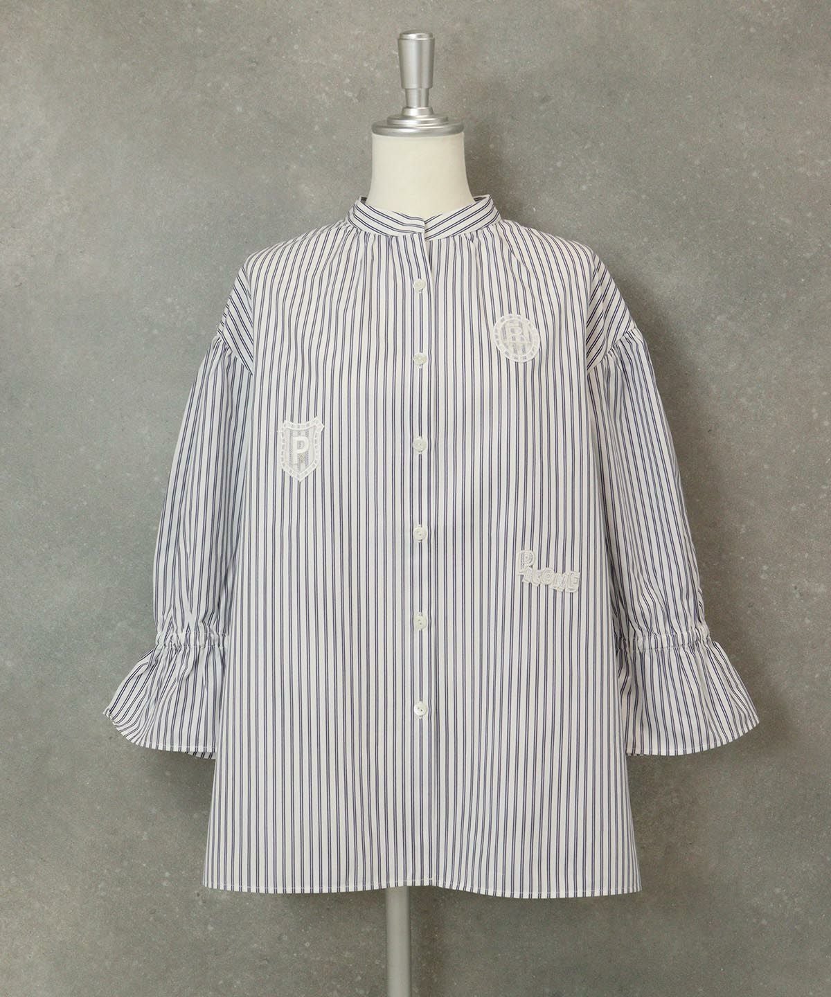 刺繍ストライプブラウス（ホワイト）