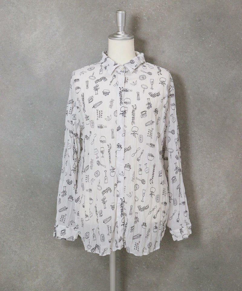 総柄ワッシャーブラウス（ライトグレー）