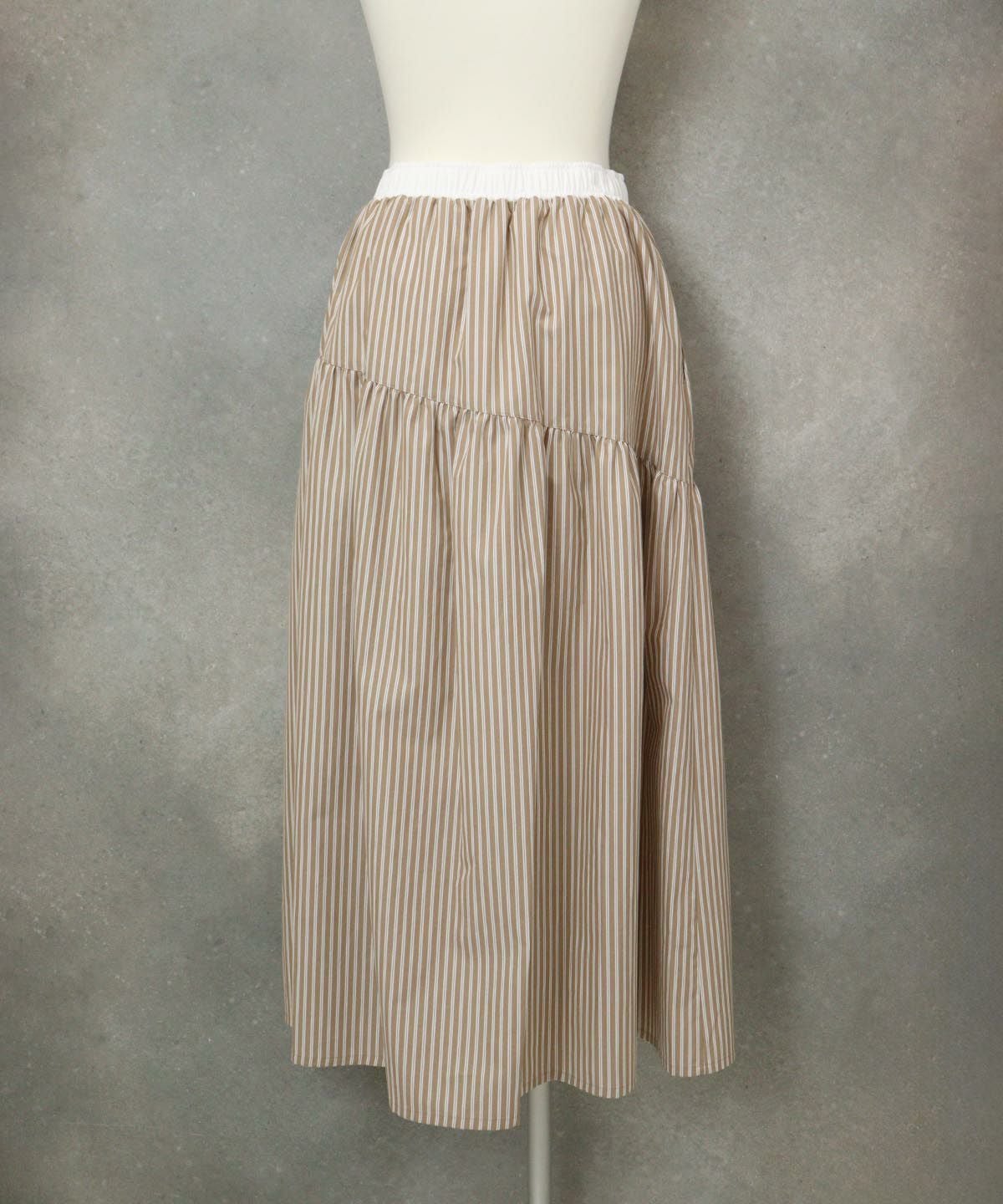 ストライプギャザースカート（キャメル）