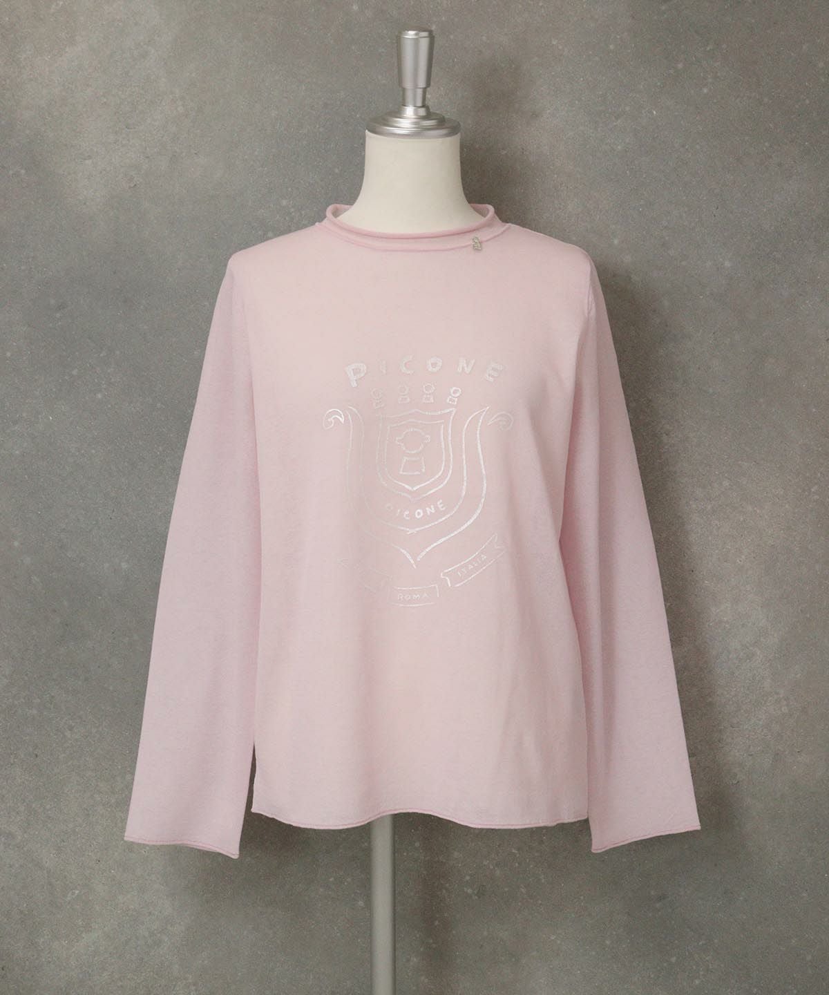 ロール衿シアーニット（ピンク）