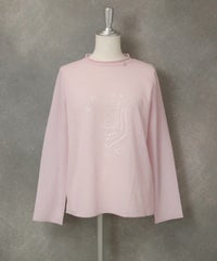 ロール衿シアーニット（ピンク）