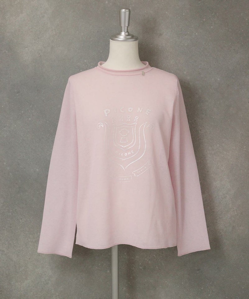 ロール衿シアーニット（ピンク）