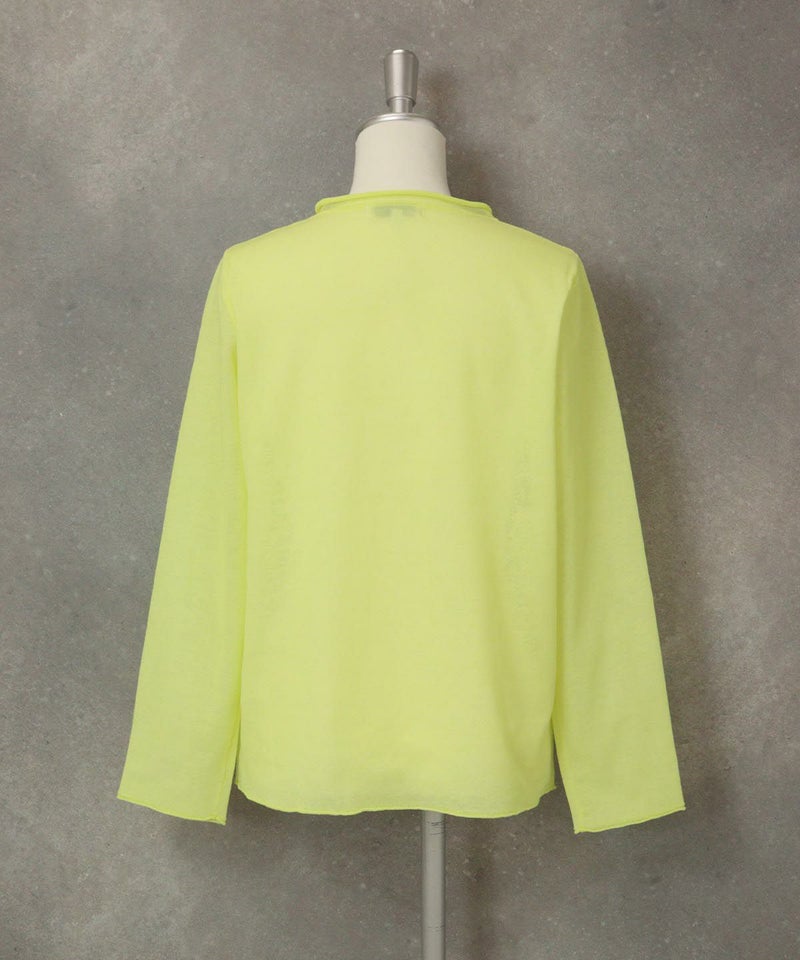 ロール衿シアーニット後（イエロー）