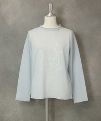 ロール衿シアーニット（ライトブルー）