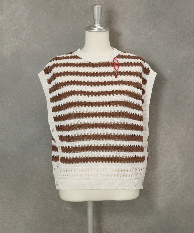 ボーダーメッシュベスト（ブラウン）