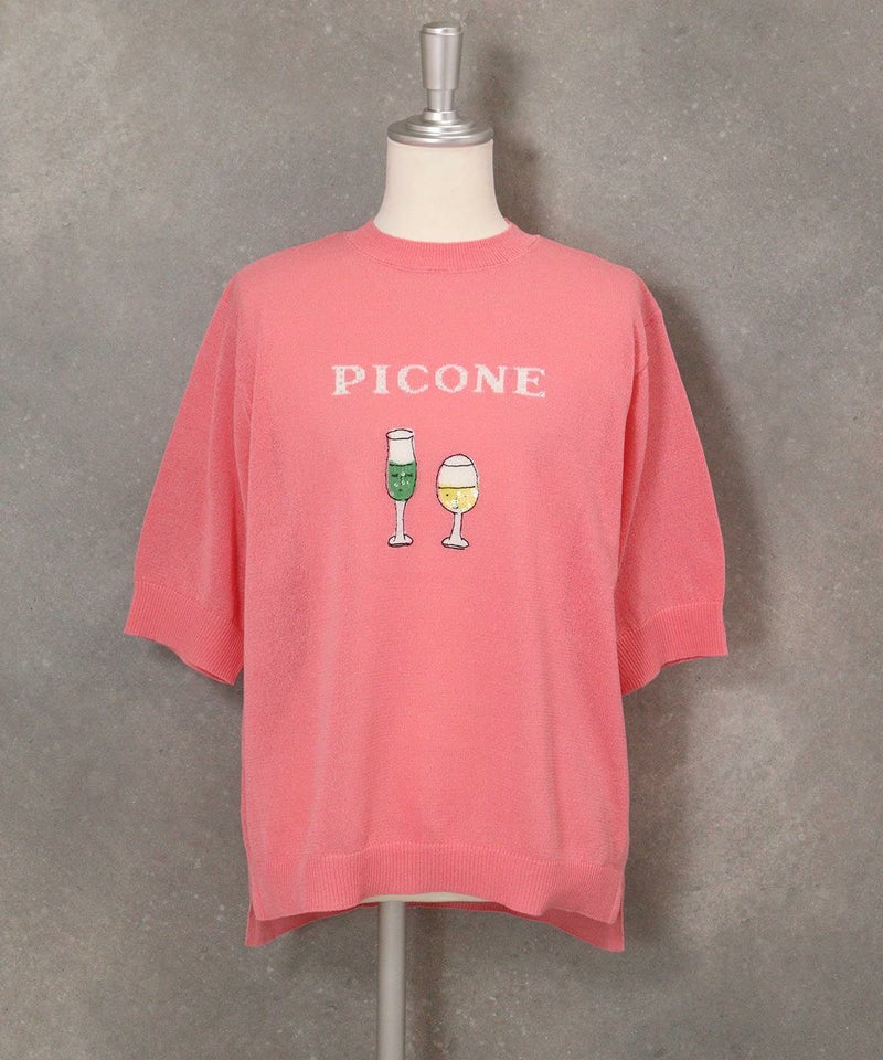 ハーフスリーブ刺繍プルオーバー（ピンク）