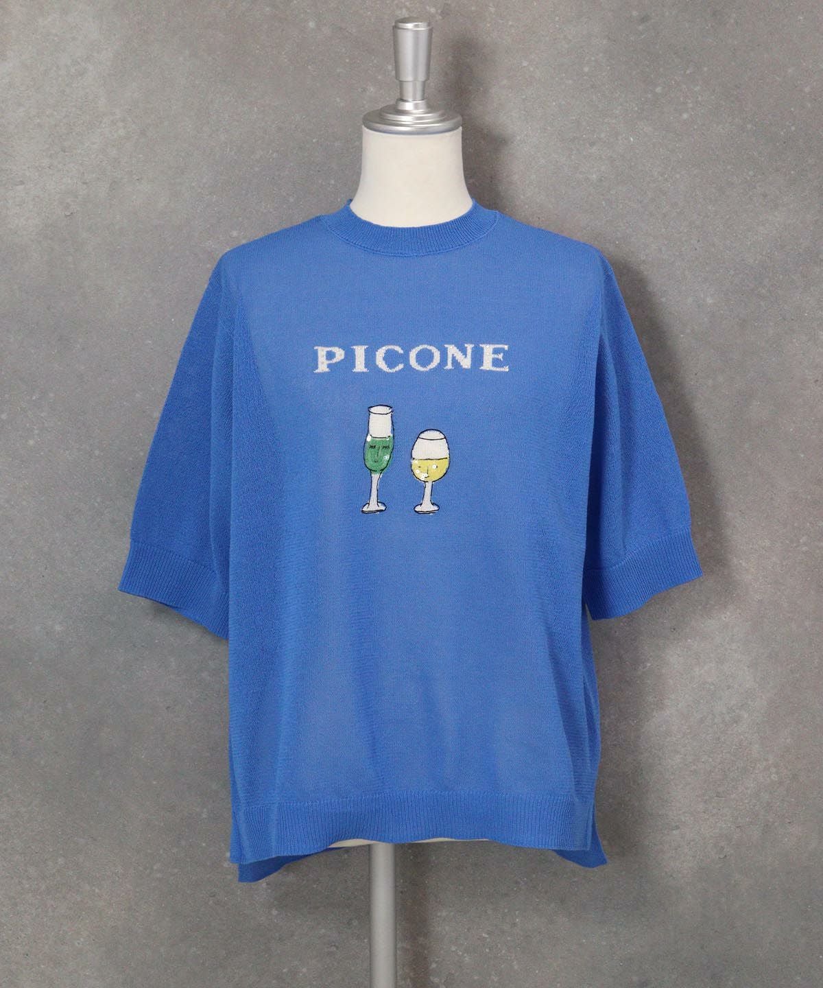 ハーフスリーブ刺繍プルオーバー（ブルー）