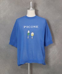 ハーフスリーブ刺繍プルオーバー（ブルー）