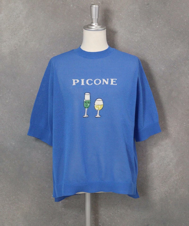 ハーフスリーブ刺繍プルオーバー（ブルー）