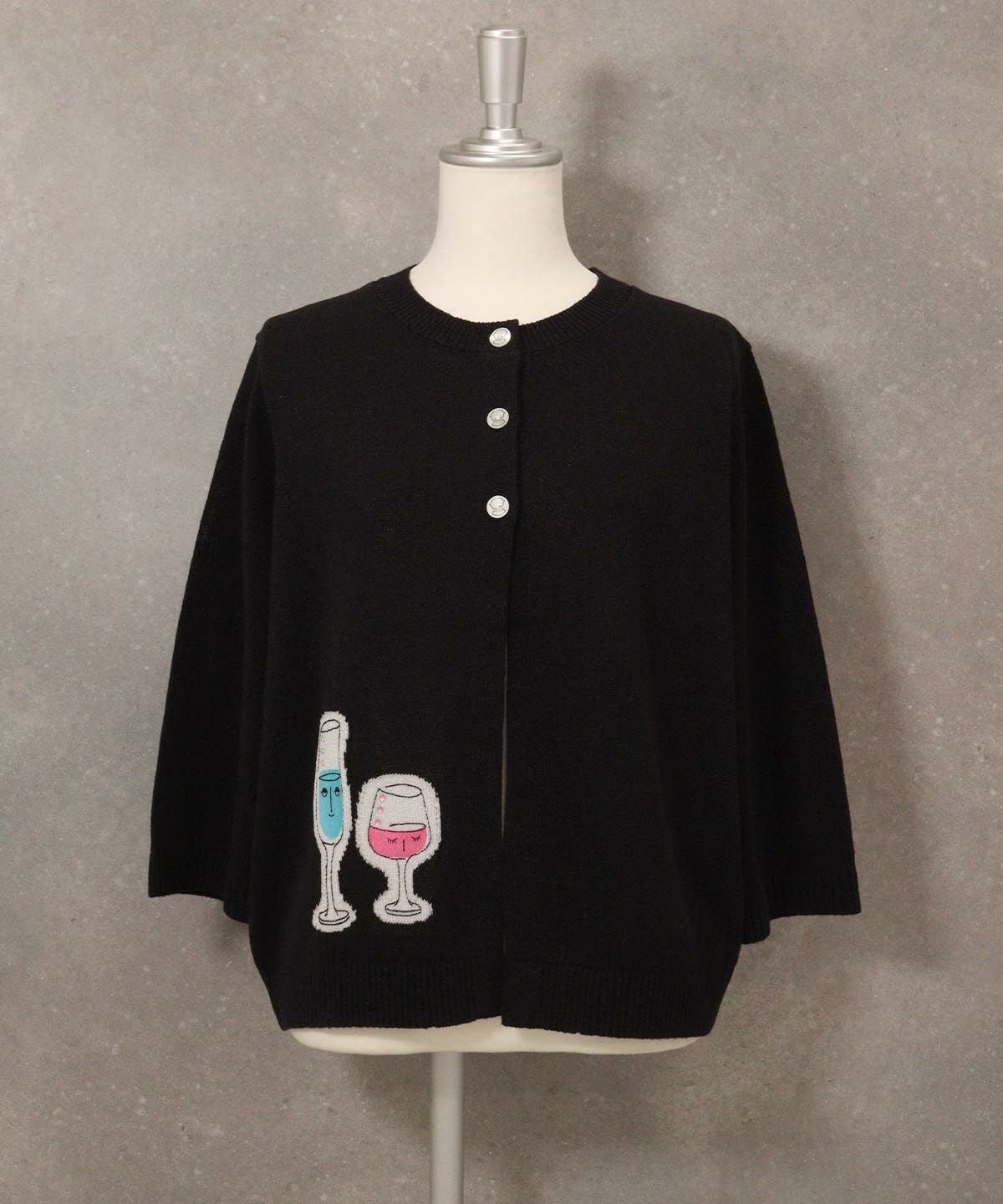イラスト刺繍カーディガン（ブラック）